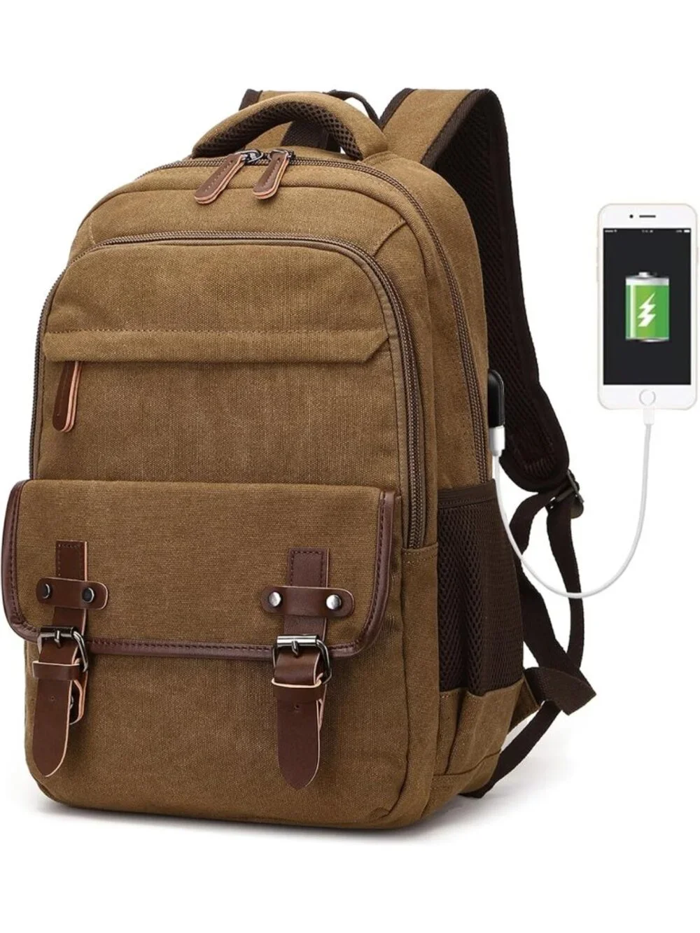 Vintage Canvas Laptop Backpack with USB Port, Travel Rucksack for College